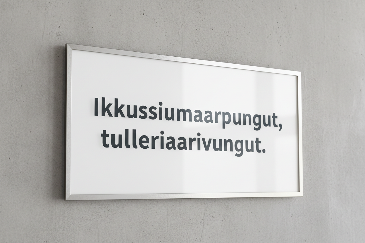 Lav et skilt med teksten, kun dette : Ikkussiumaarpungut, tulleriaarivungut. 